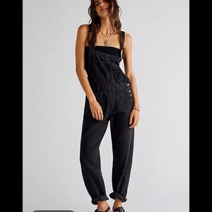 Free People Ziggy Black Denim Overalls S